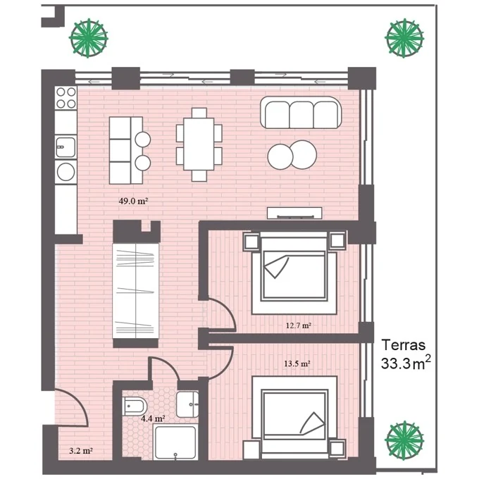 Планировка: 3 комнаты, 133,31 м²
