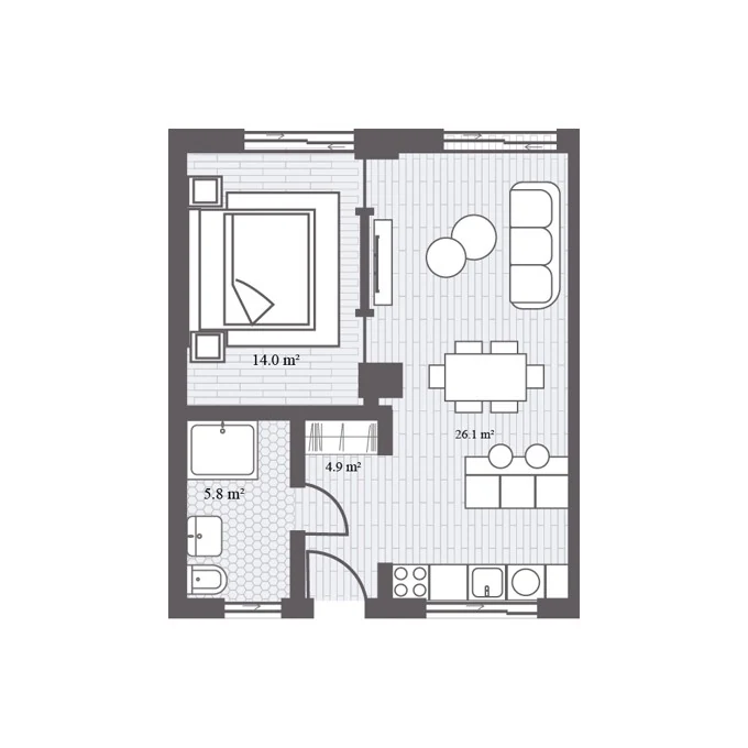 Планировка: Студия, 59,57 м²